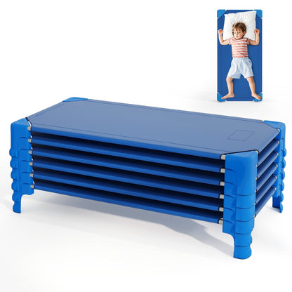 6-Pack Stackable Children Nap Time Space-Saving Daycare Cots-Blue