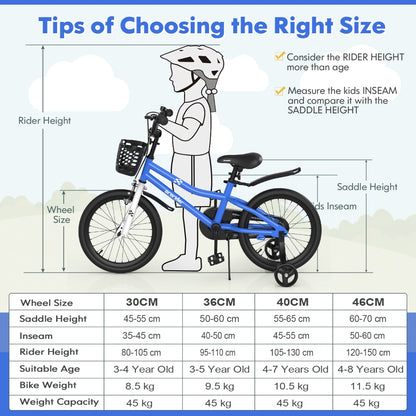 Children Training Bicycle with Handbrake and Coaster Brake-Blue-18 inches