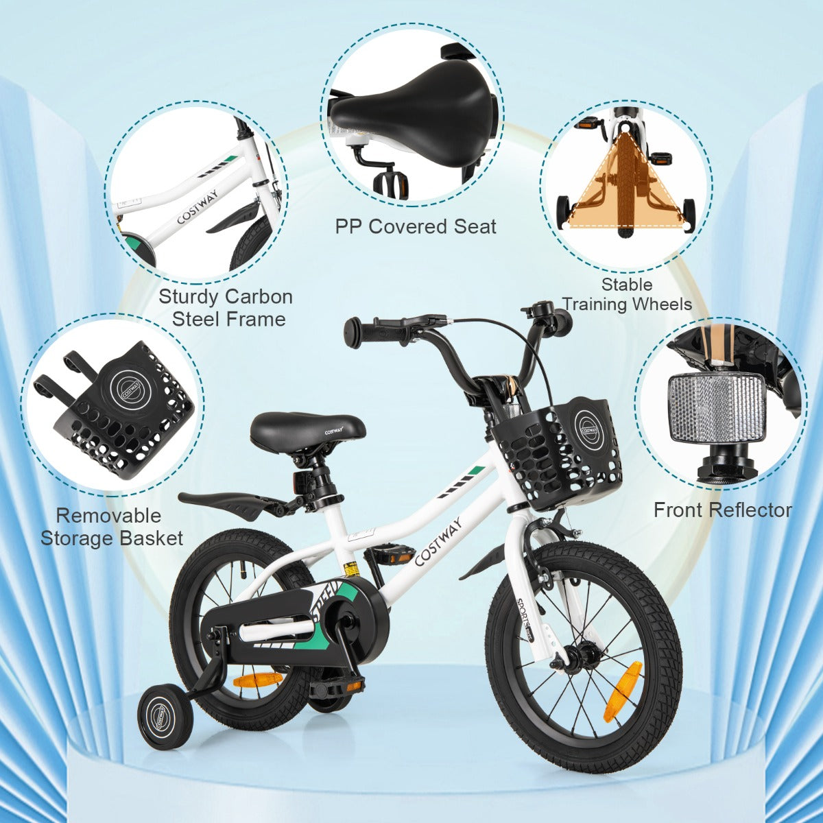 Children Training Bicycle with Handbrake and Coaster Brake-Cream White-14 inches
