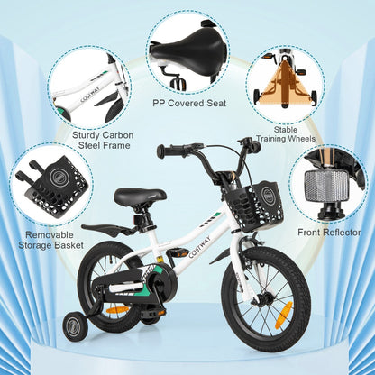 Children Training Bicycle with Handbrake and Coaster Brake-Cream White-14 inches