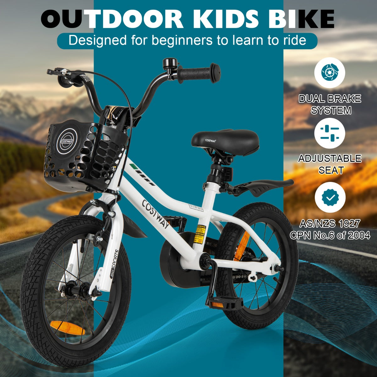 Children Training Bicycle with Handbrake and Coaster Brake-Cream White-14 inches