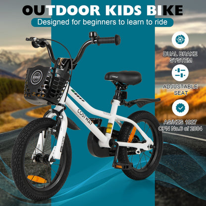 Children Training Bicycle with Handbrake and Coaster Brake-Cream White-14 inches