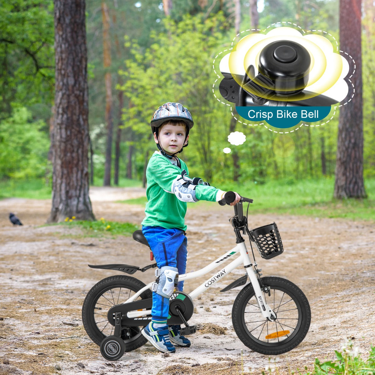 Children Training Bicycle with Handbrake and Coaster Brake-Cream White-14 inches
