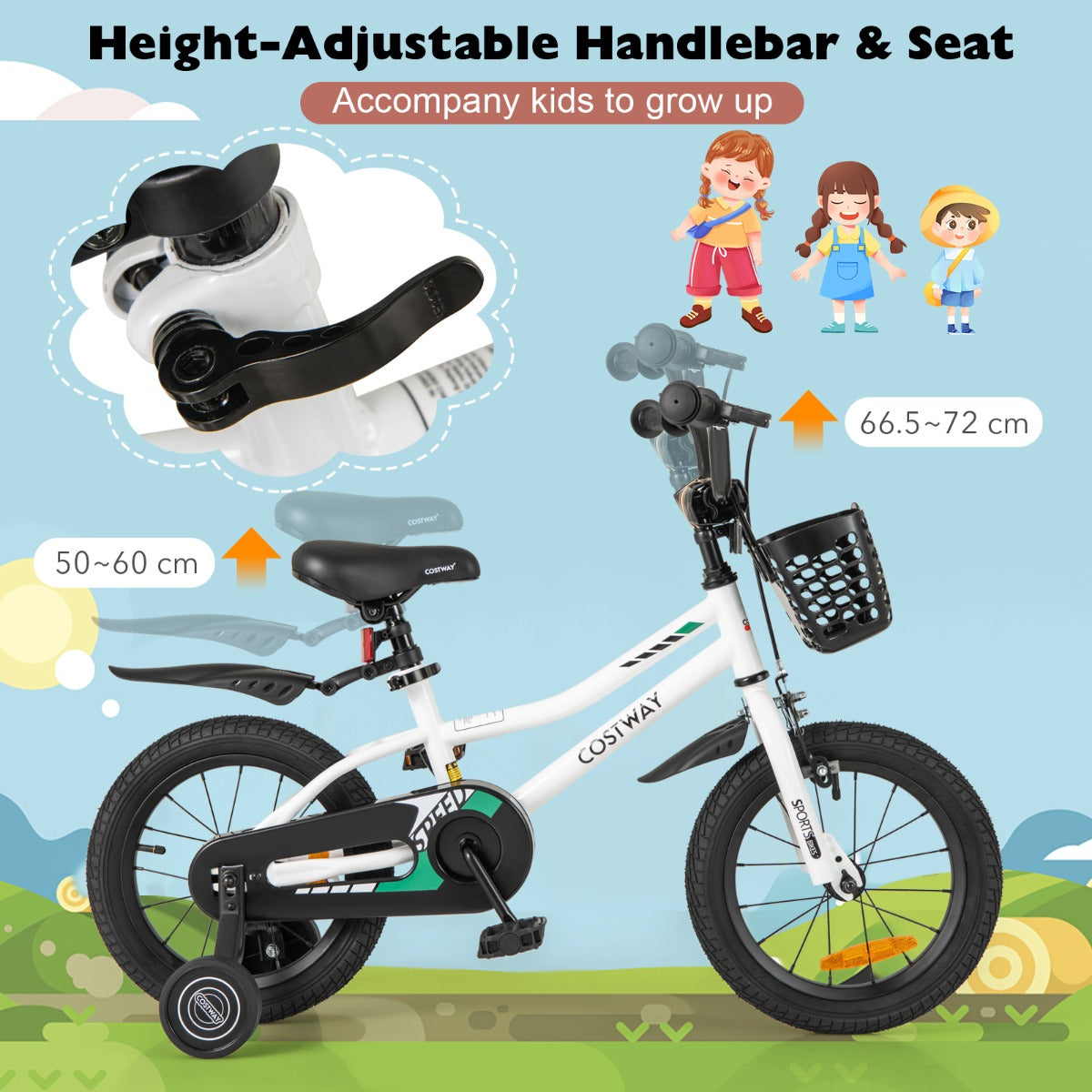 Children Training Bicycle with Handbrake and Coaster Brake-Cream White-14 inches