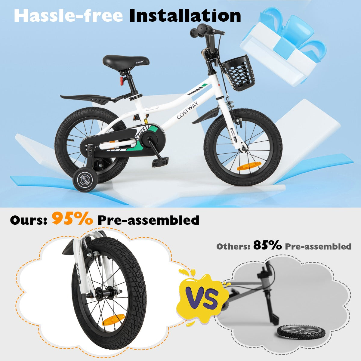 Children Training Bicycle with Handbrake and Coaster Brake-Cream White-14 inches