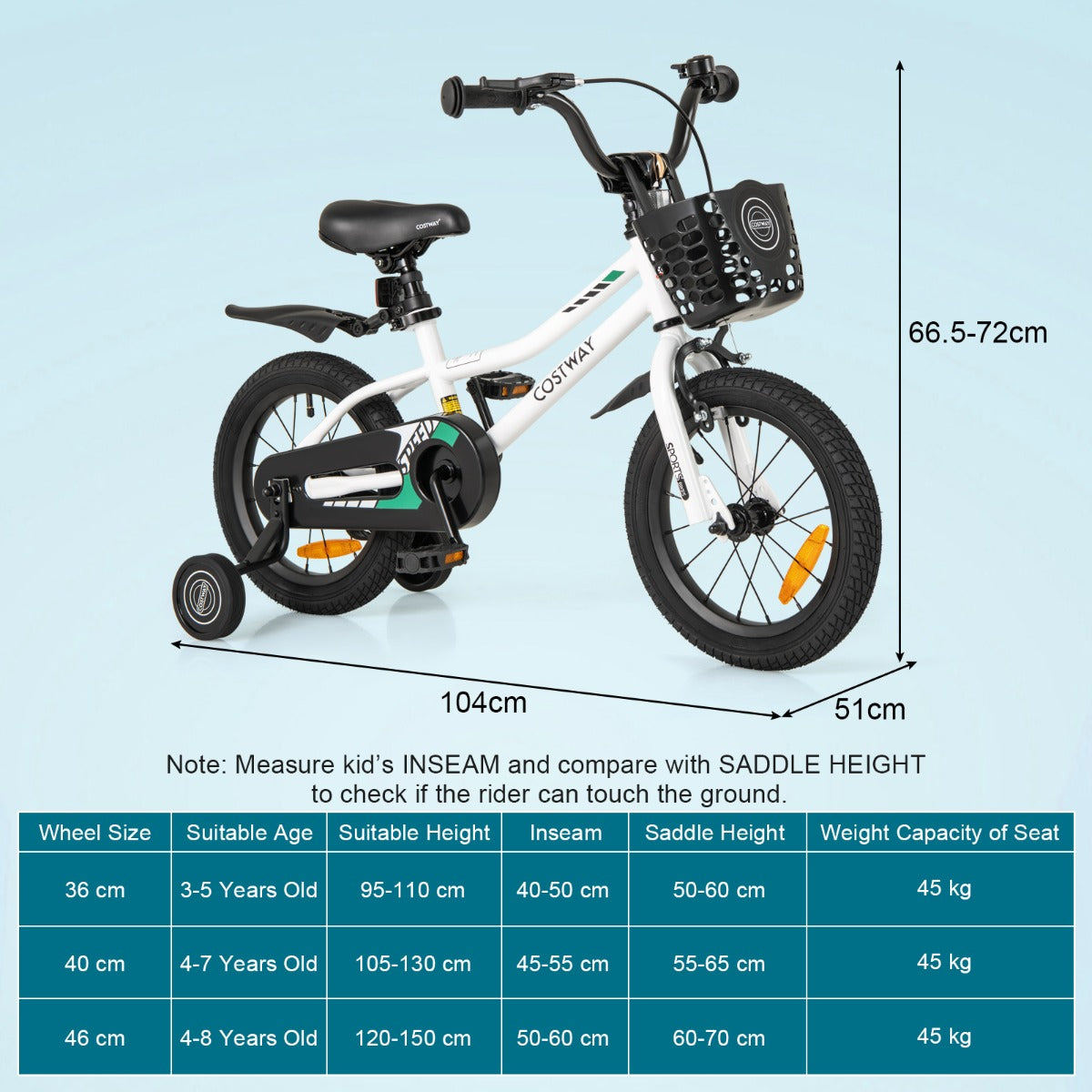 Children Training Bicycle with Handbrake and Coaster Brake-Cream White-14 inches