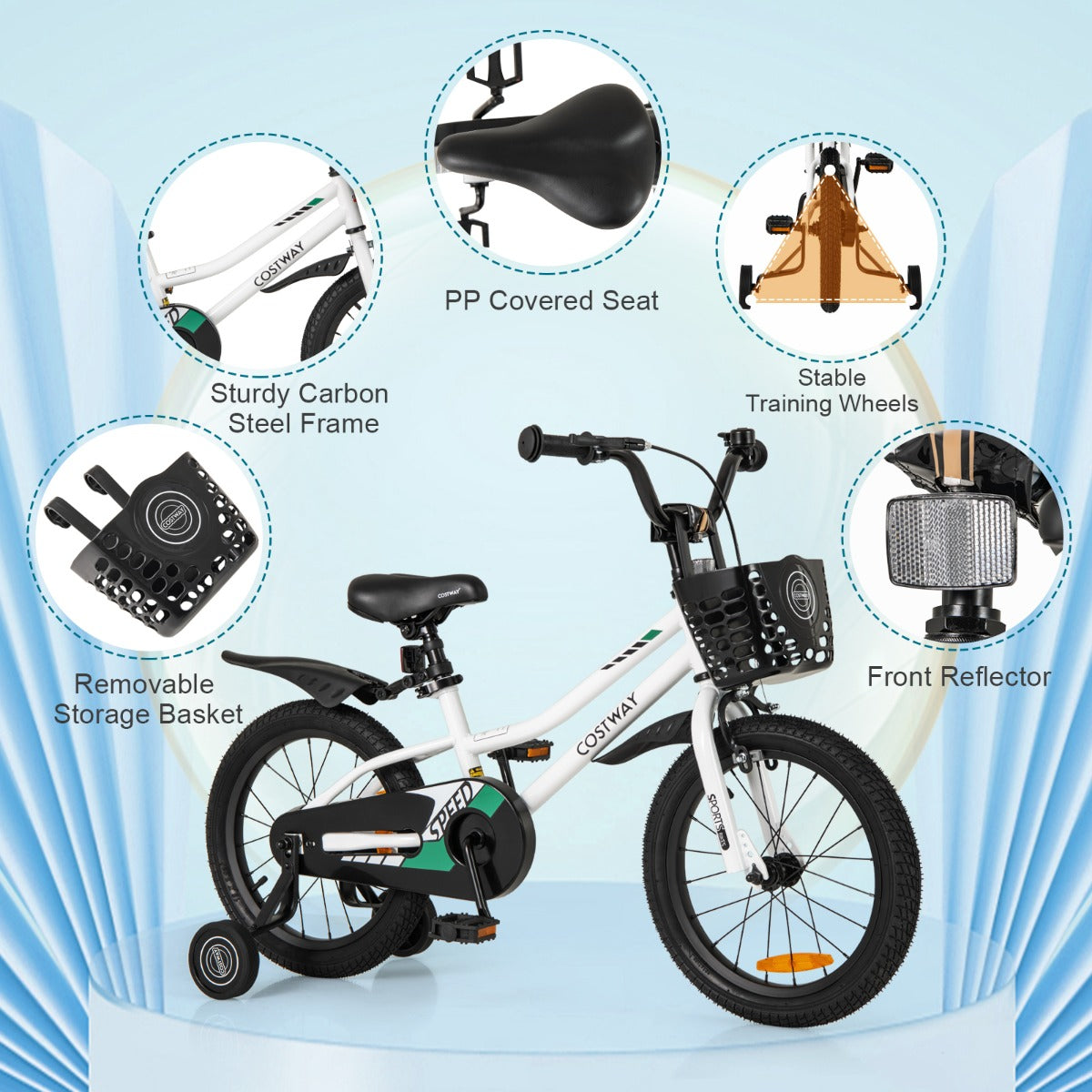 Children Training Bicycle with Handbrake and Coaster Brake-Cream White-16 inches
