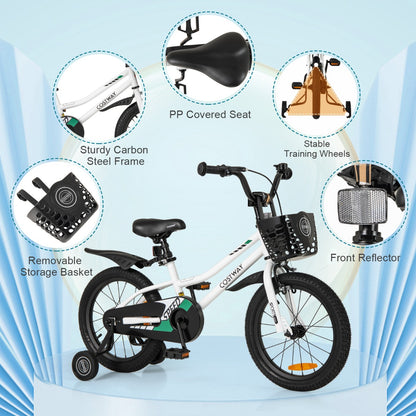 Children Training Bicycle with Handbrake and Coaster Brake-Cream White-16 inches
