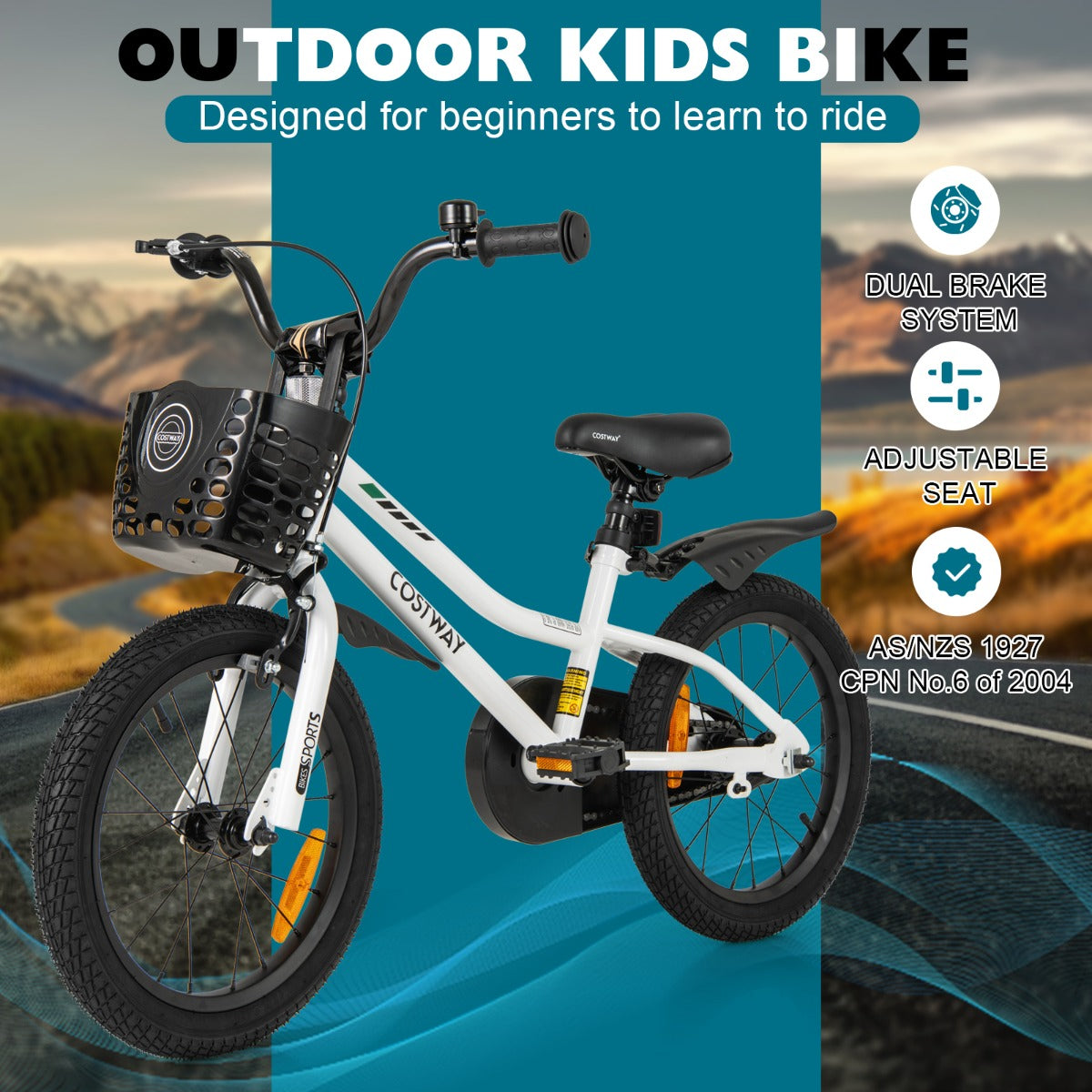 Children Training Bicycle with Handbrake and Coaster Brake-Cream White-16 inches