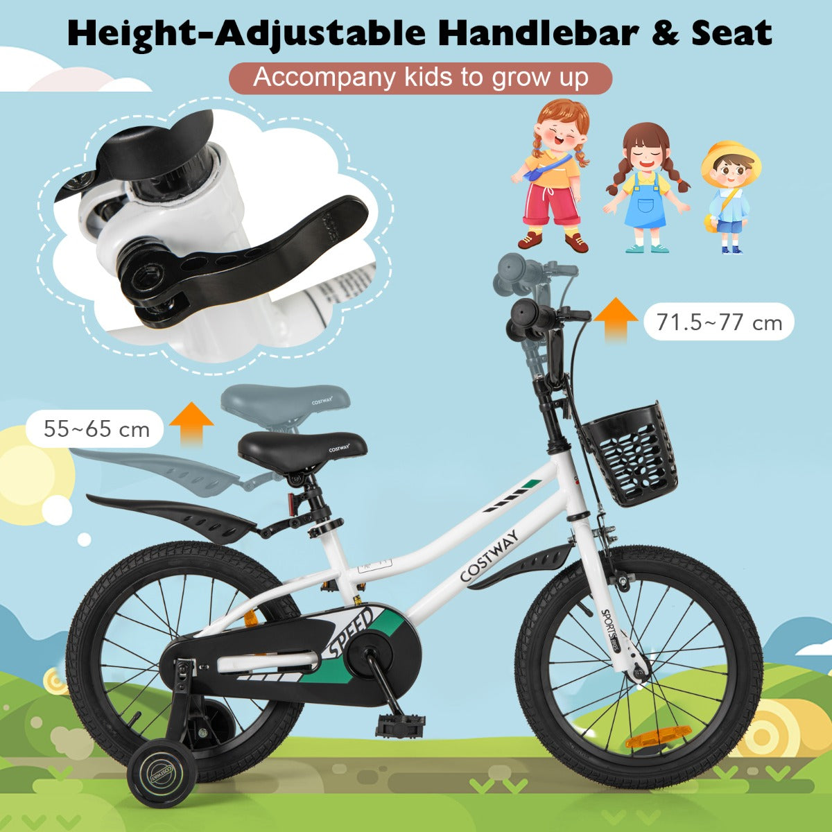 Children Training Bicycle with Handbrake and Coaster Brake-Cream White-16 inches