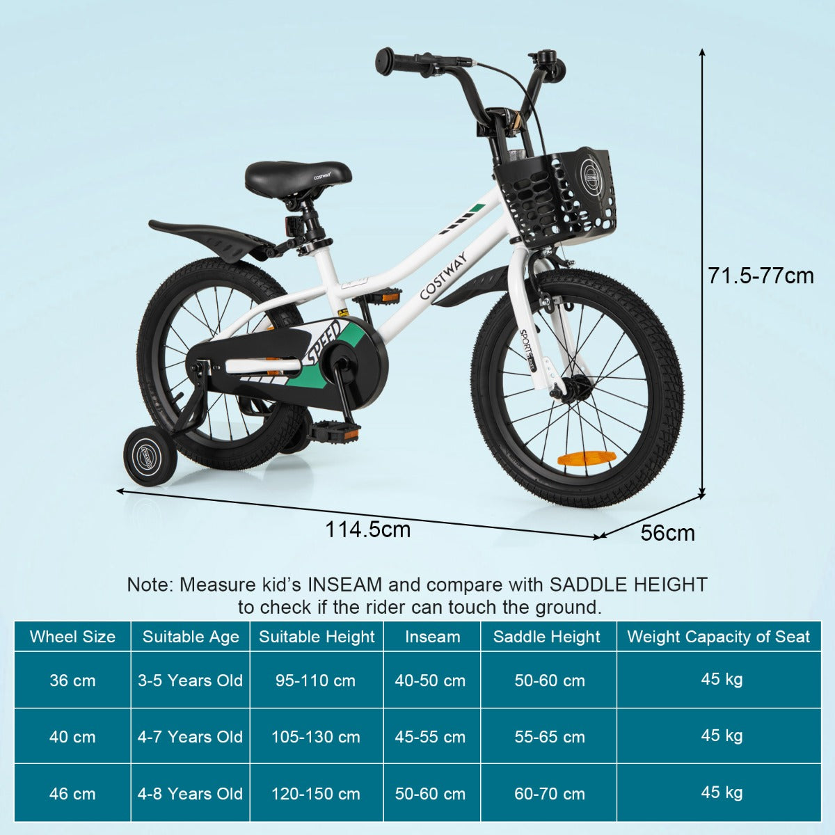 Children Training Bicycle with Handbrake and Coaster Brake-Cream White-16 inches