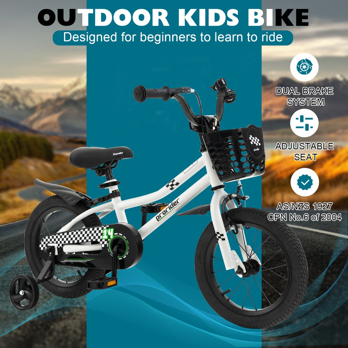 Children Training Bicycle with Handbrake and Coaster Brake-Black & White-14 inches