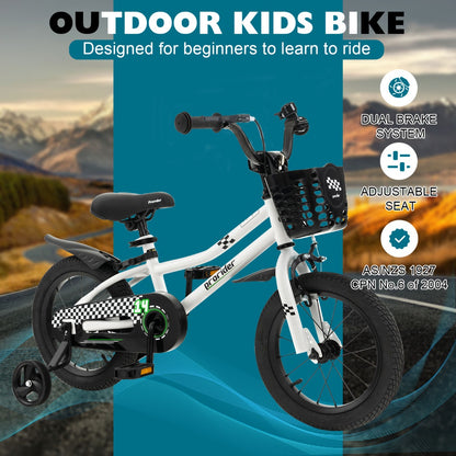Children Training Bicycle with Handbrake and Coaster Brake-Black & White-14 inches