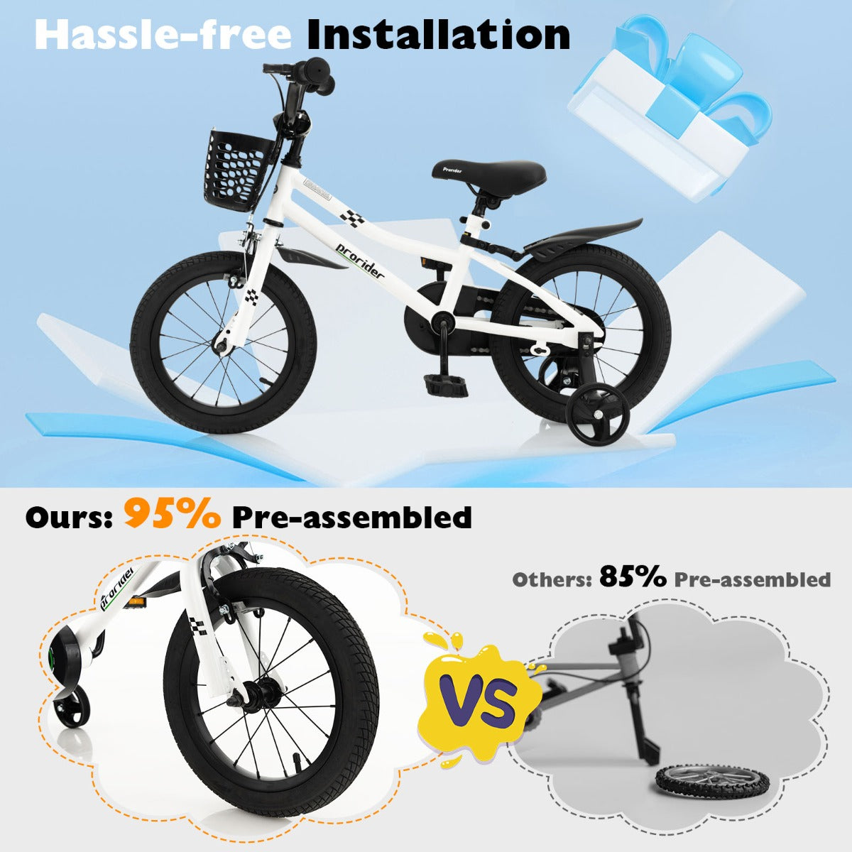 Children Training Bicycle with Handbrake and Coaster Brake-Black & White-14 inches