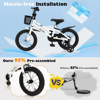 Children Training Bicycle with Handbrake and Coaster Brake-Black & White-14 inches