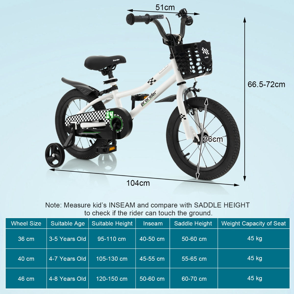 Children Training Bicycle with Handbrake and Coaster Brake-Black & White-14 inches