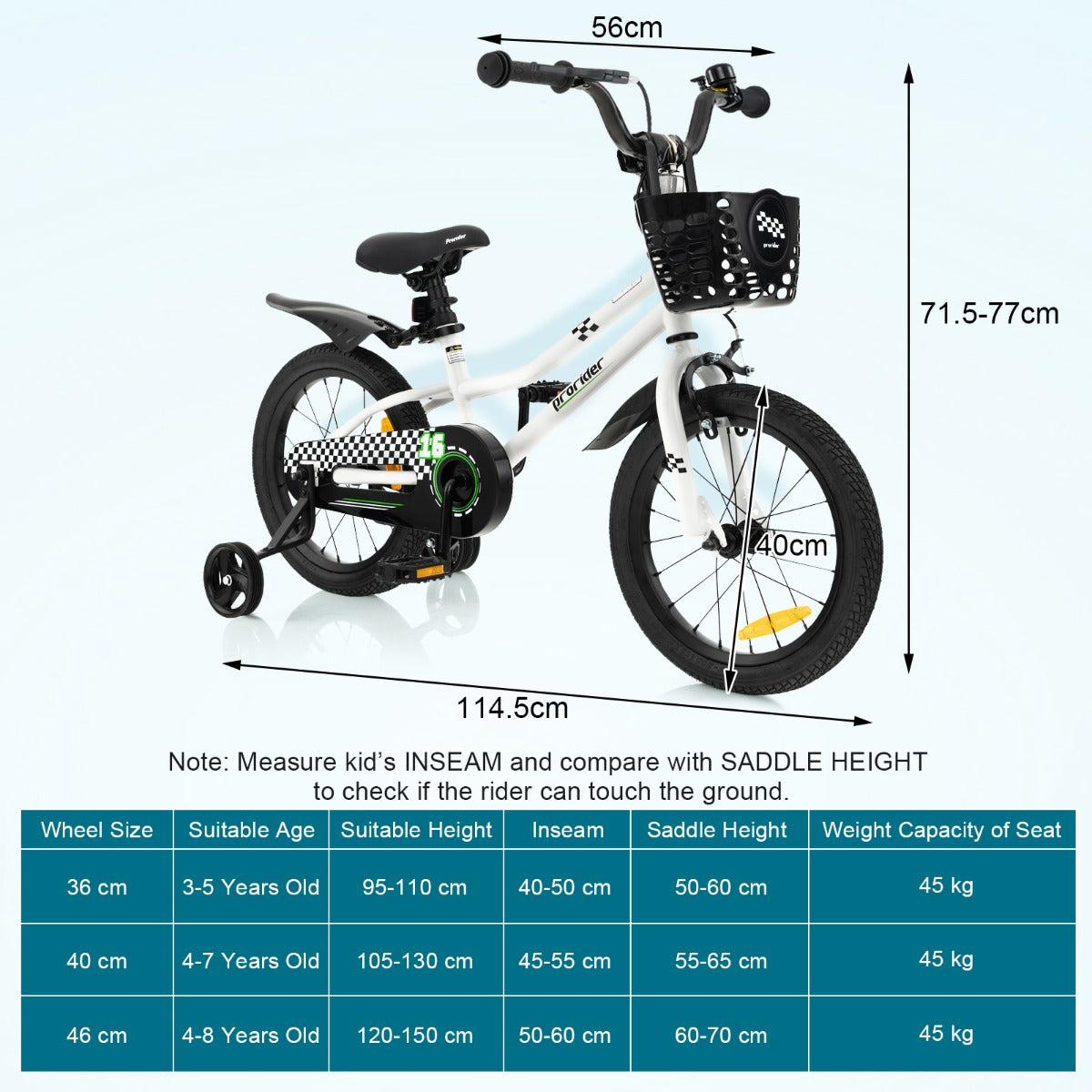 Children Training Bicycle with Handbrake and Coaster Brake-Black & White-16 inches