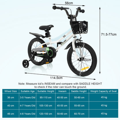 Children Training Bicycle with Handbrake and Coaster Brake-Black & White-16 inches