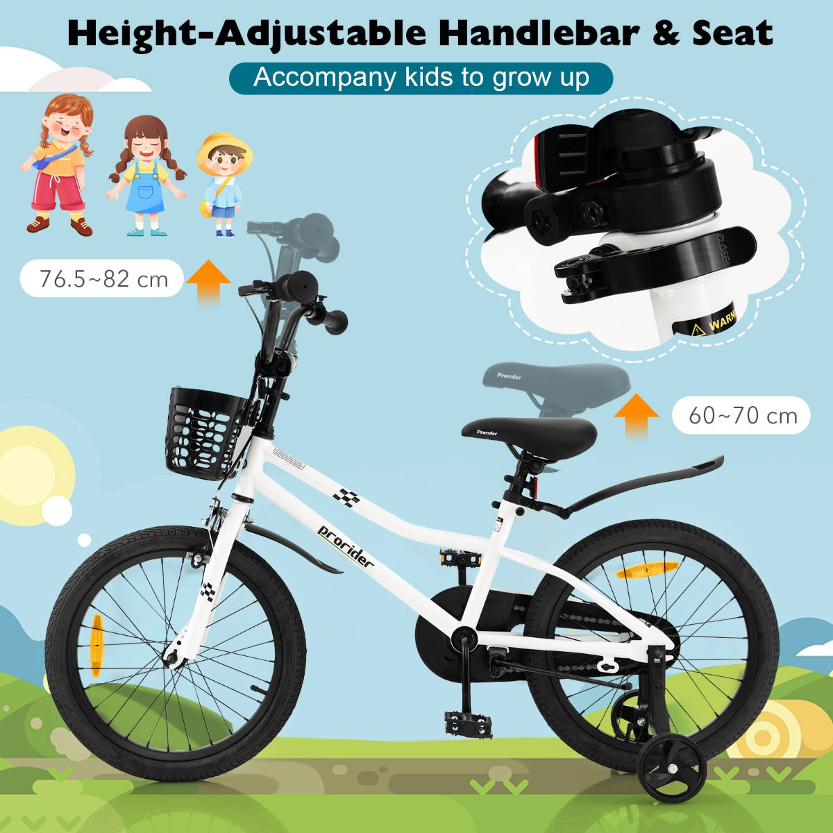 Children Training Bicycle with Handbrake and Coaster Brake-Black & White-18 inches