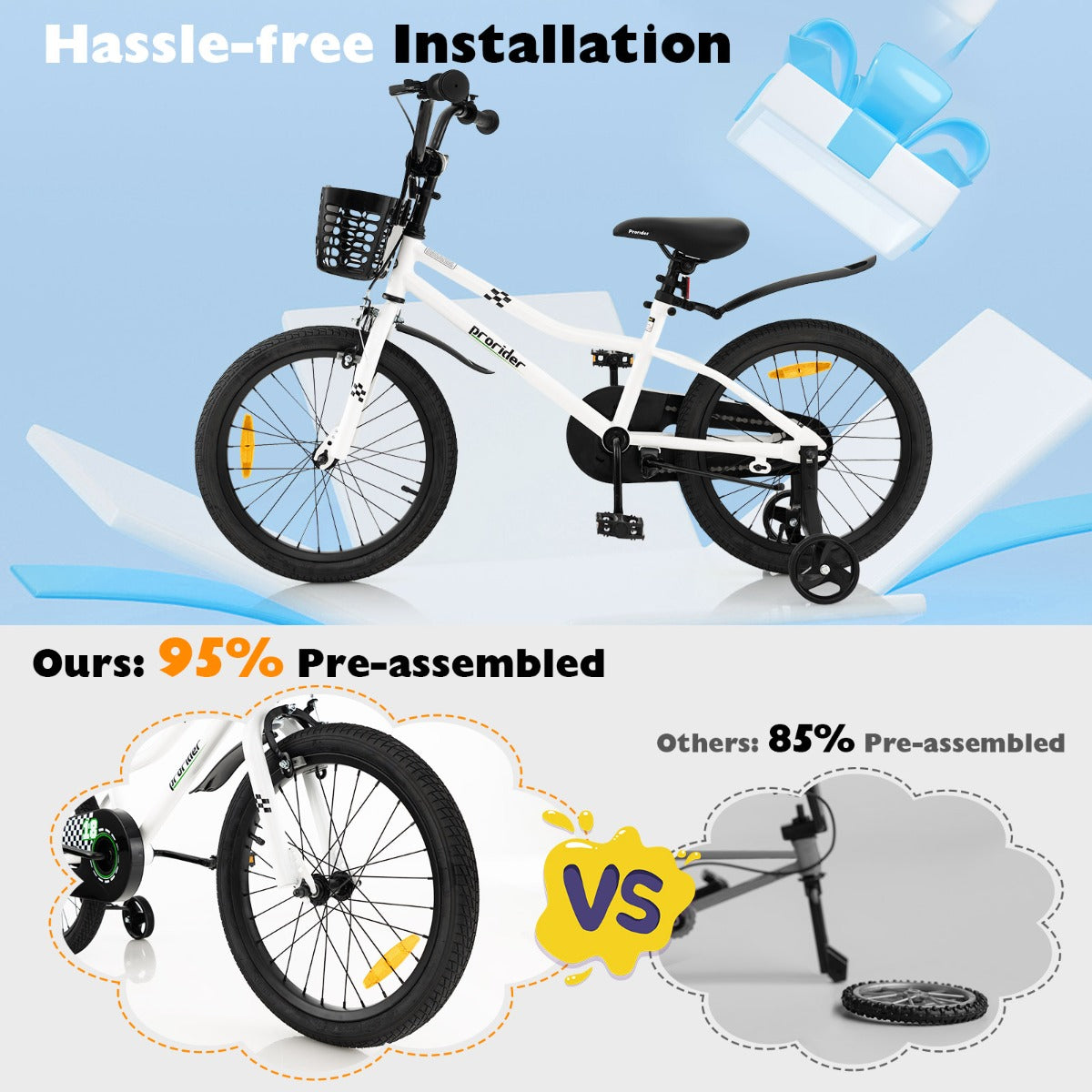 Children Training Bicycle with Handbrake and Coaster Brake-Black & White-18 inches