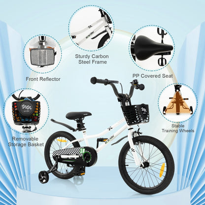 Children Training Bicycle with Handbrake and Coaster Brake-Black & White-18 inches