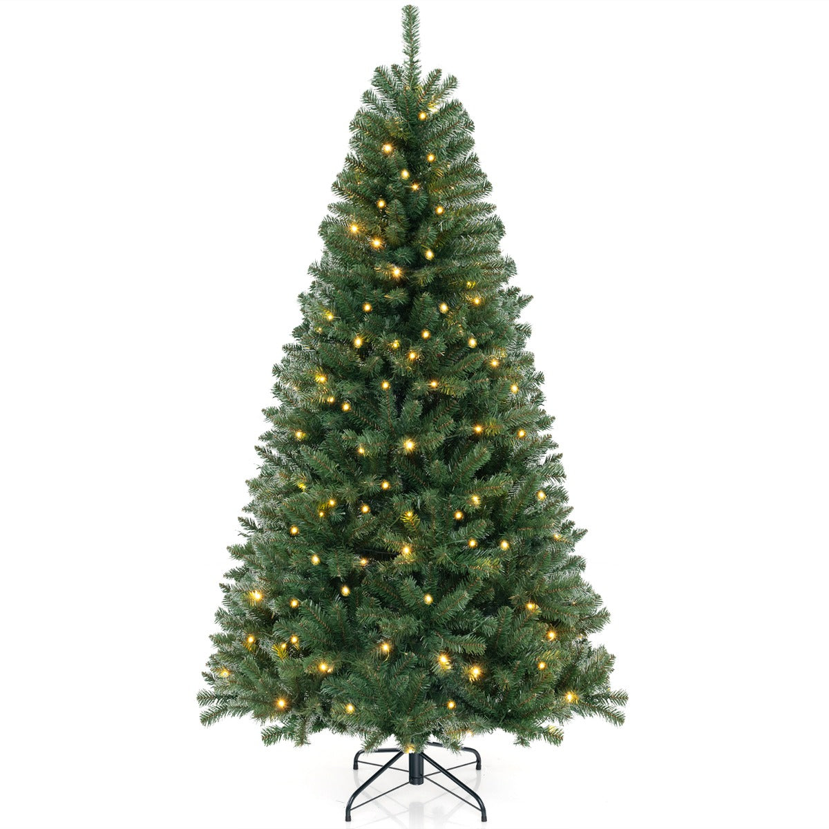 Costway 1.8/2.1/2.4M Christmas Tree with 568/830/1182 PVC Branch Tips and 200/250/400 Warm White LED Lights-L
