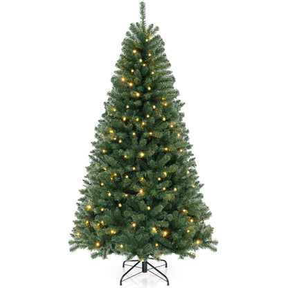 Costway 1.8/2.1/2.4M Christmas Tree with 568/830/1182 PVC Branch Tips and 200/250/400 Warm White LED Lights-L