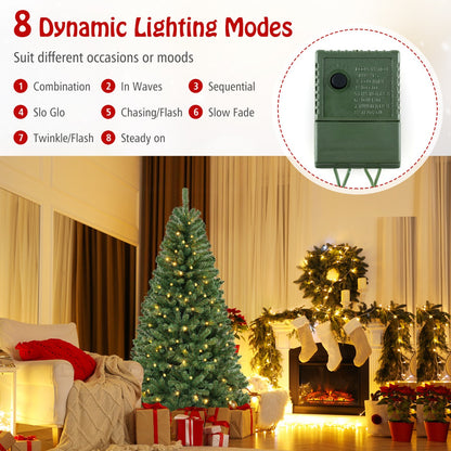 Costway 1.8/2.1/2.4M Christmas Tree with 568/830/1182 PVC Branch Tips and 200/250/400 Warm White LED Lights-L