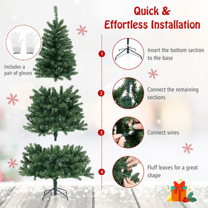 Costway 1.8/2.1/2.4M Christmas Tree with 568/830/1182 PVC Branch Tips and 200/250/400 Warm White LED Lights-L