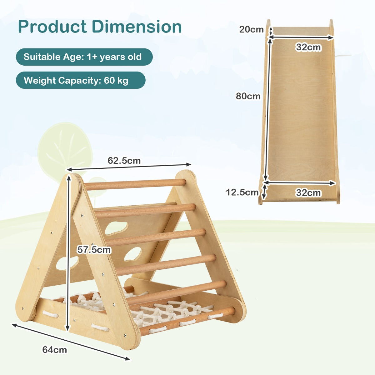 4-in-1 Toddler Climbing Toys with 3-Sided Triangle Climber for Kids-Natural