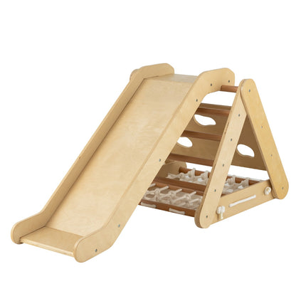 4-in-1 Toddler Climbing Toys with 3-Sided Triangle Climber for Kids-Natural