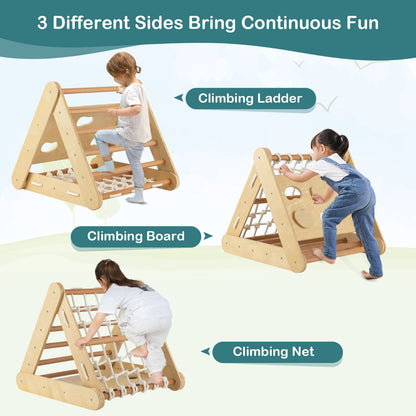 4-in-1 Toddler Climbing Toys with 3-Sided Triangle Climber for Kids-Natural