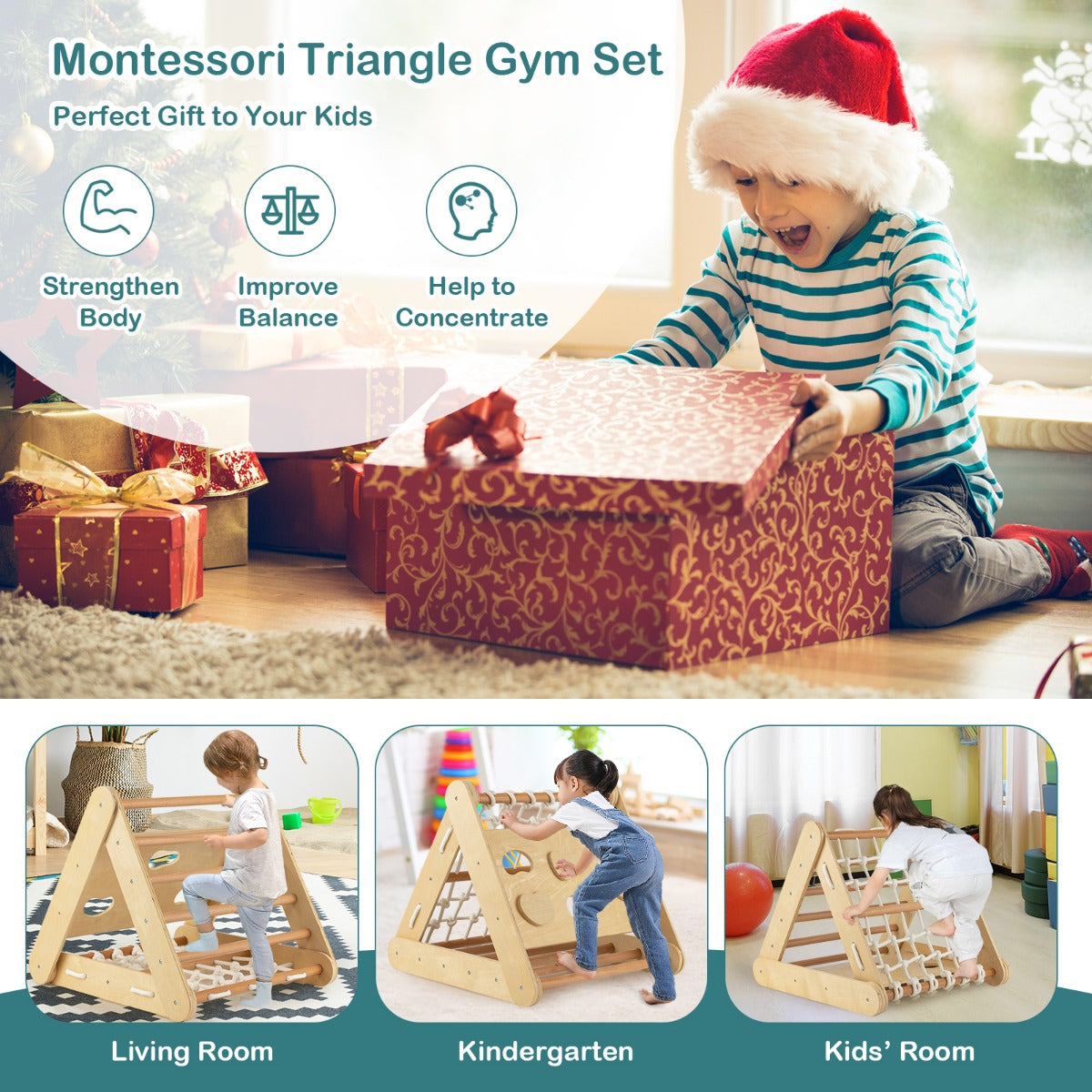 4-in-1 Toddler Climbing Toys with 3-Sided Triangle Climber for Kids-Natural