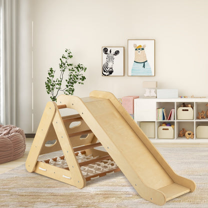 4-in-1 Toddler Climbing Toys with 3-Sided Triangle Climber for Kids-Natural