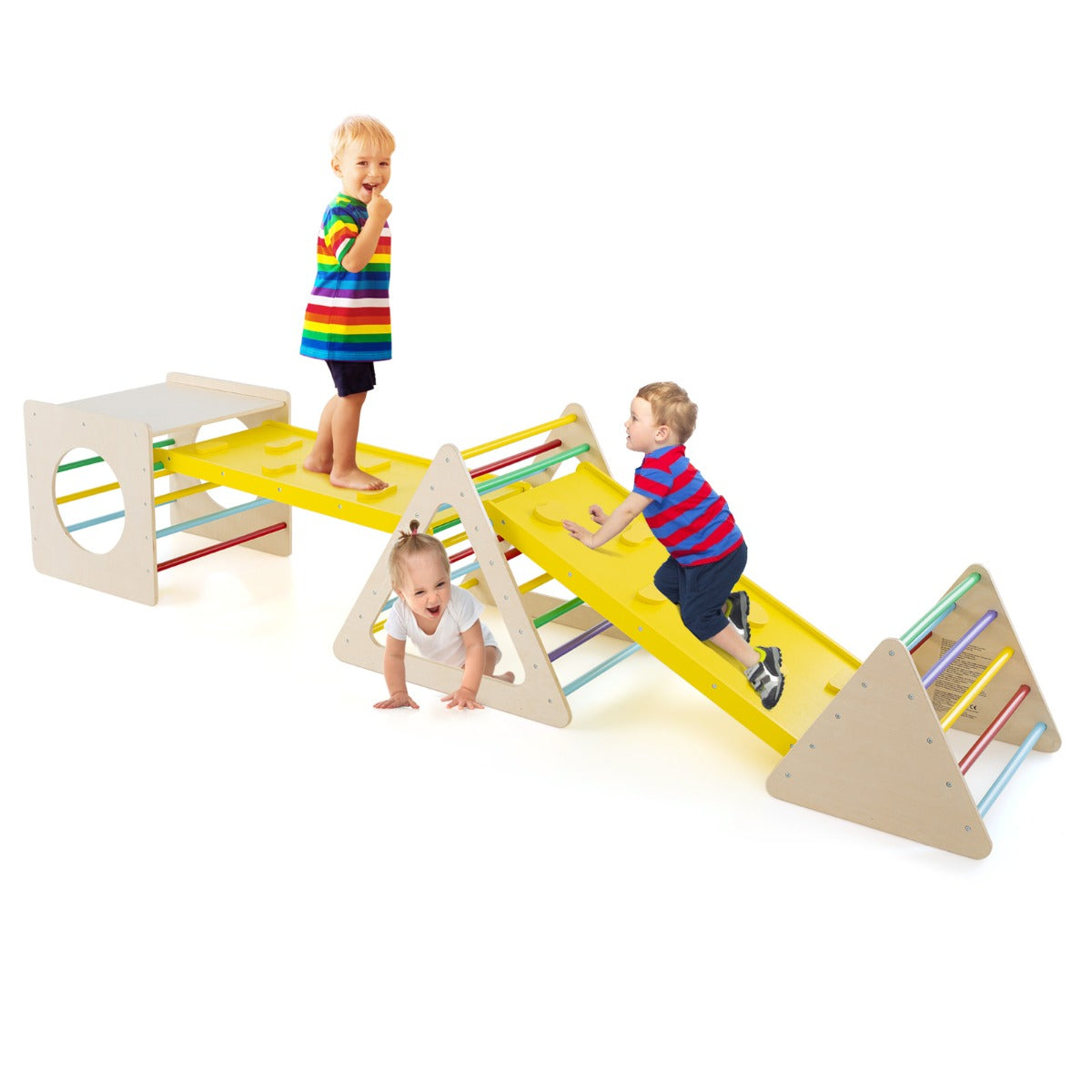 Costway 5 in 1 Montessori Climbing Triangle and Cube  with Slide Board for Kids