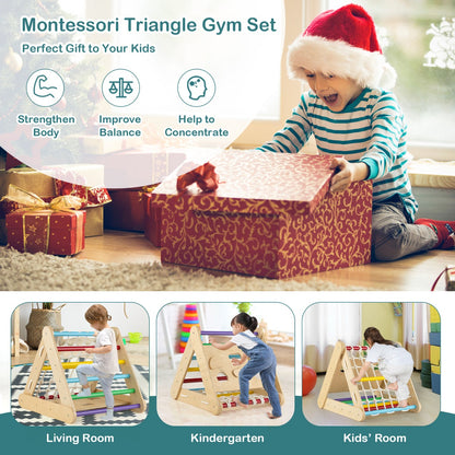 4-in-1 Toddler Climbing Toys with 3-Sided Triangle Climber for Kids-Multicolour