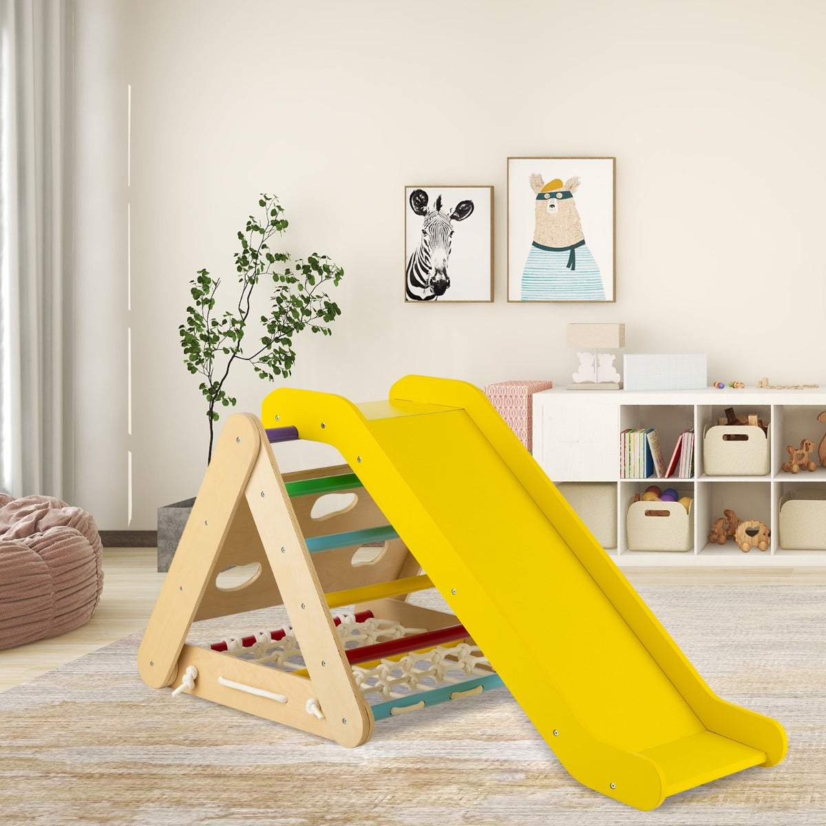 4-in-1 Toddler Climbing Toys with 3-Sided Triangle Climber for Kids-Multicolour