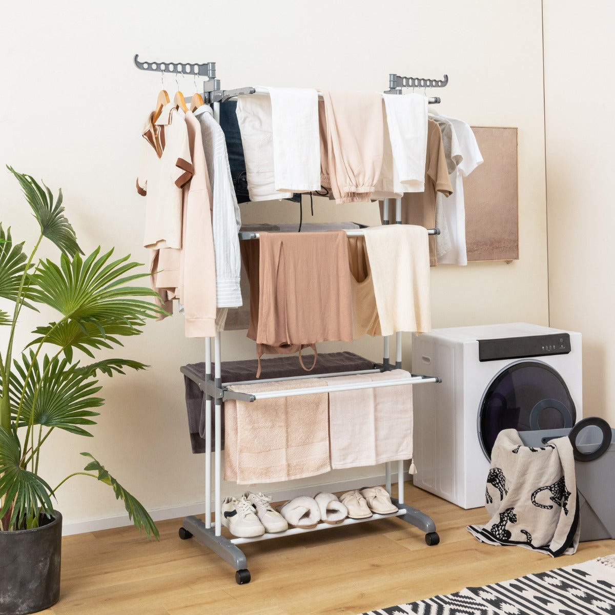 3-tier Clothes Drying Rack with Rotatable Side Wings