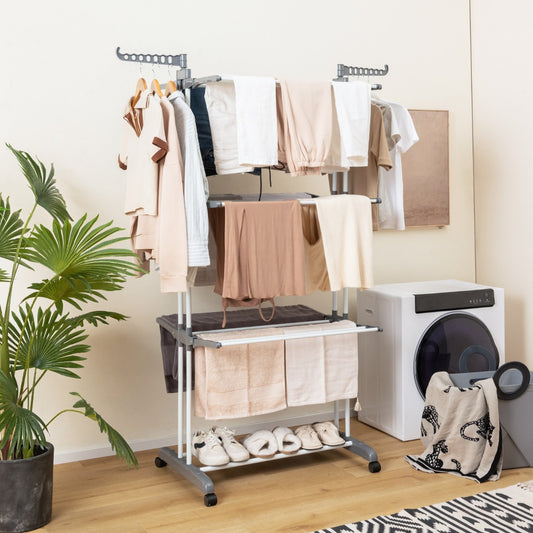 3-tier Clothes Drying Rack with Rotatable Side Wings