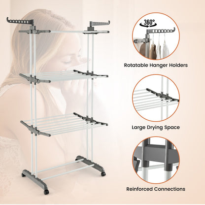 3-tier Clothes Drying Rack with Rotatable Side Wings