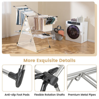 Costway Large Foldable Clothes Drying Rack with Tall Hanging Bar for Indoor Outdoor Use