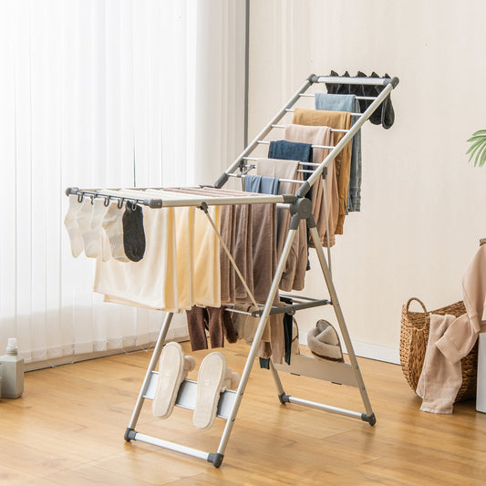 Costway 2-Layer Aluminum Folding Laundry Drying Rack with 5-Level Adjustable Height