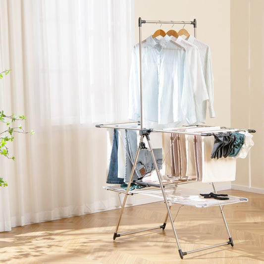 Costway Large Foldable Clothes Drying Rack with Tall Hanging Bar for Indoor Outdoor Use