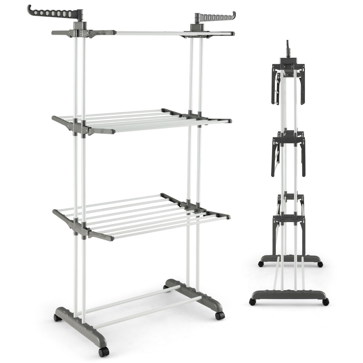 3-tier Clothes Drying Rack with Rotatable Side Wings
