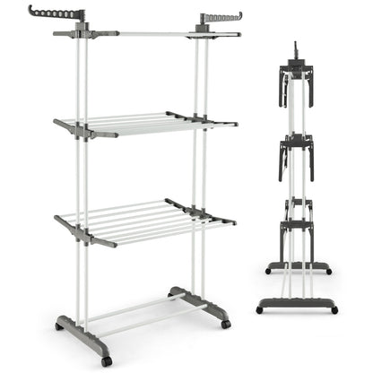3-tier Clothes Drying Rack with Rotatable Side Wings