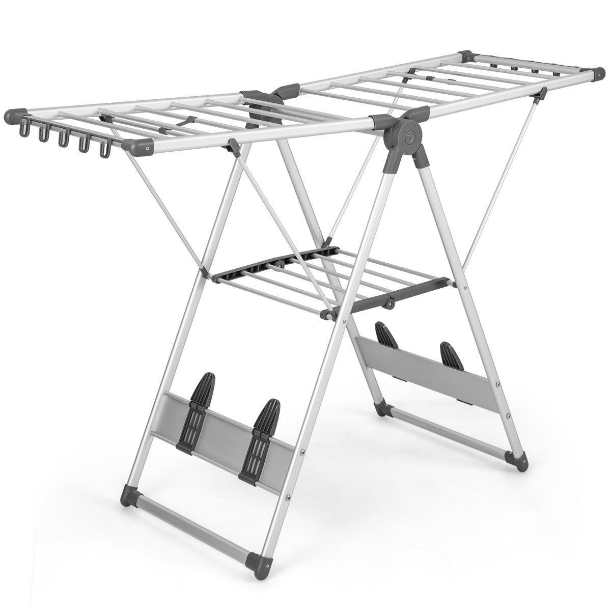Costway 2-Layer Aluminum Folding Laundry Drying Rack with 5-Level Adjustable Height