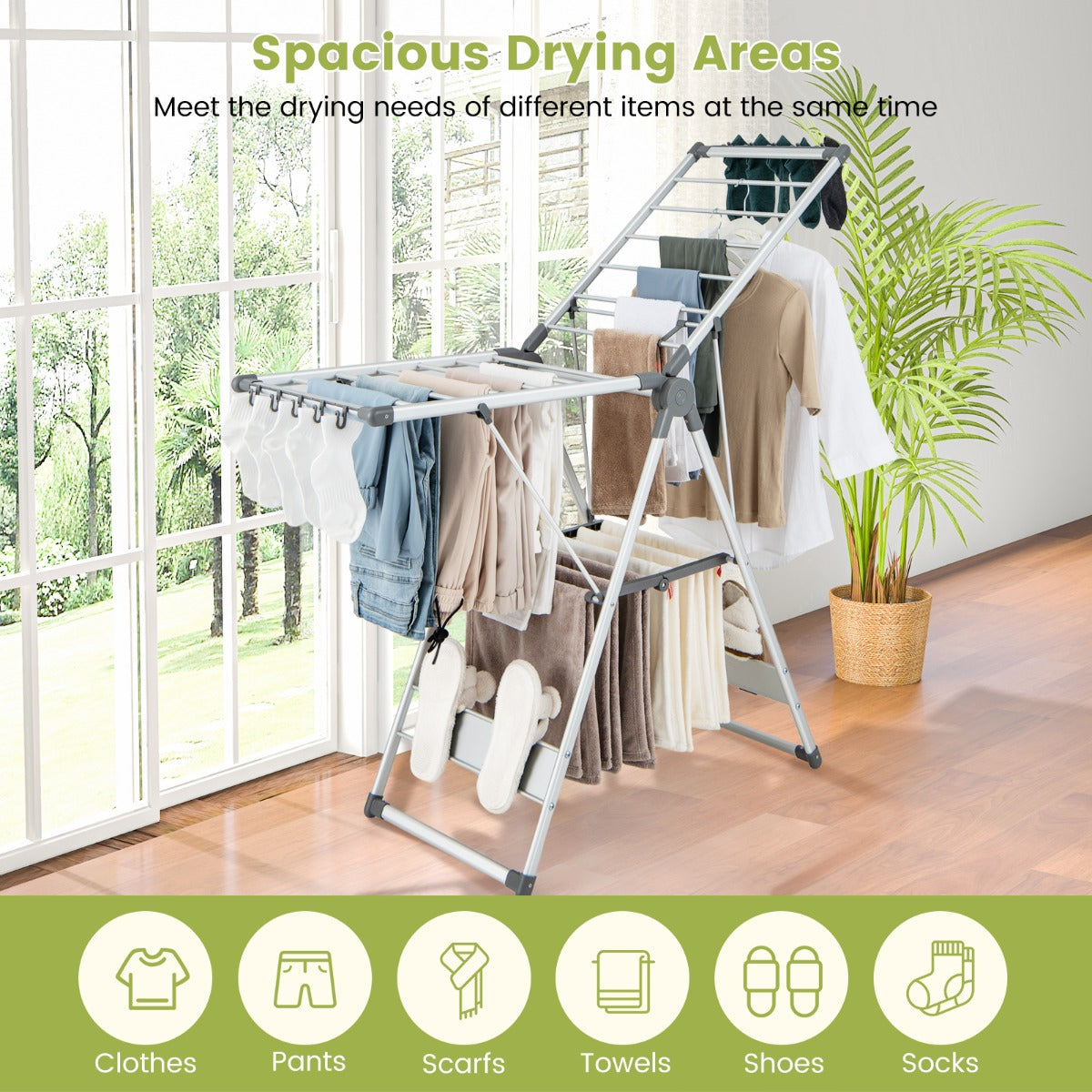 Costway 2-Layer Aluminum Folding Laundry Drying Rack with 5-Level Adjustable Height