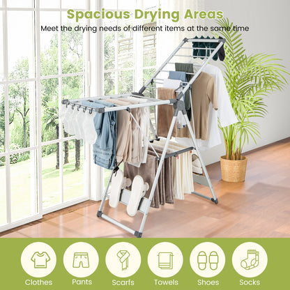 Costway 2-Layer Aluminum Folding Laundry Drying Rack with 5-Level Adjustable Height