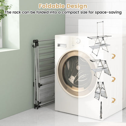 Costway Large Foldable Clothes Drying Rack with Tall Hanging Bar for Indoor Outdoor Use