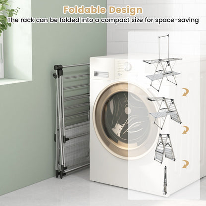 Foldable Clothes Drying Rack with Adjustable Wings for Indoor/Outdoor Use